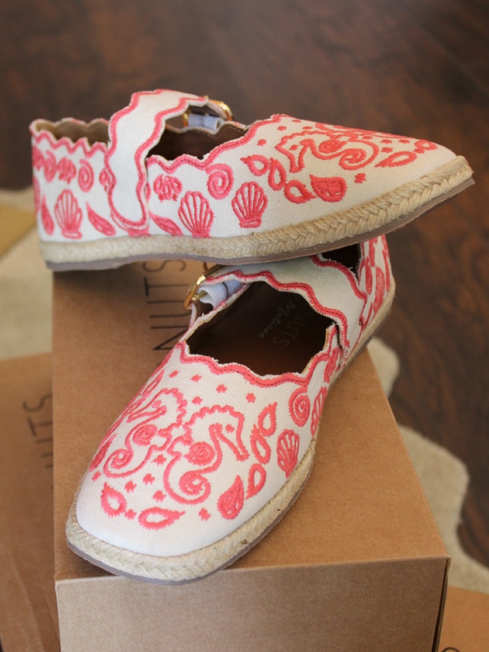Coconuts by Matisse Coral Embroidered Canvas Mary Jane Espadrilles
